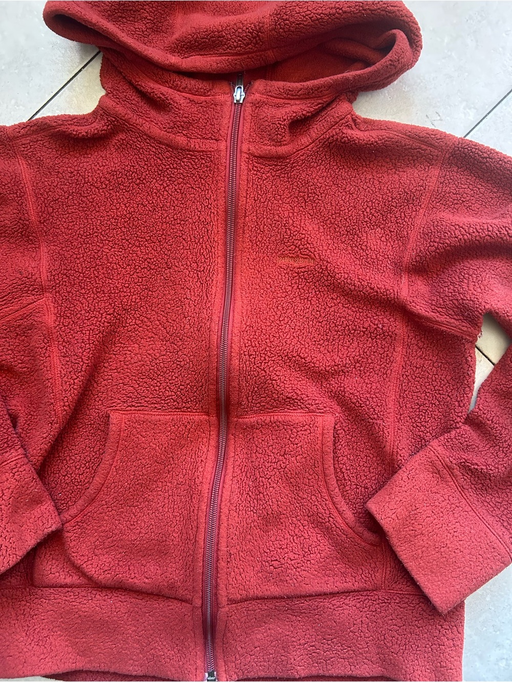 Patagonia brick-colored Hooded Sherpa Zip-Up Jacket